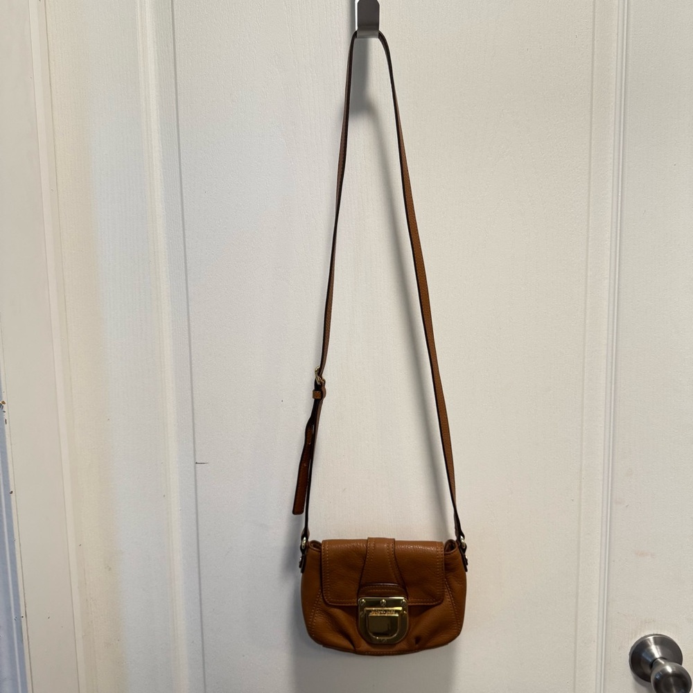 MICHAEL KORS Charlton Brown Leather Gold Push Lock Crossbody Shoulder Bag Purse - Picture 2 of 13